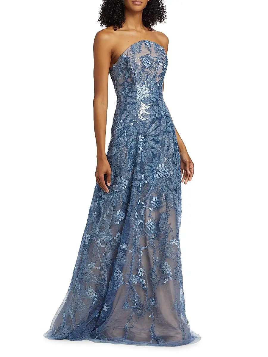 Rene Ruiz Collection Women's Floral Beaded Strapless A-Line Gown | Thumbnail 4 Rene Ruiz Collection Women's Floral Beaded Strapless A-Line Gown | Thumbnail 4