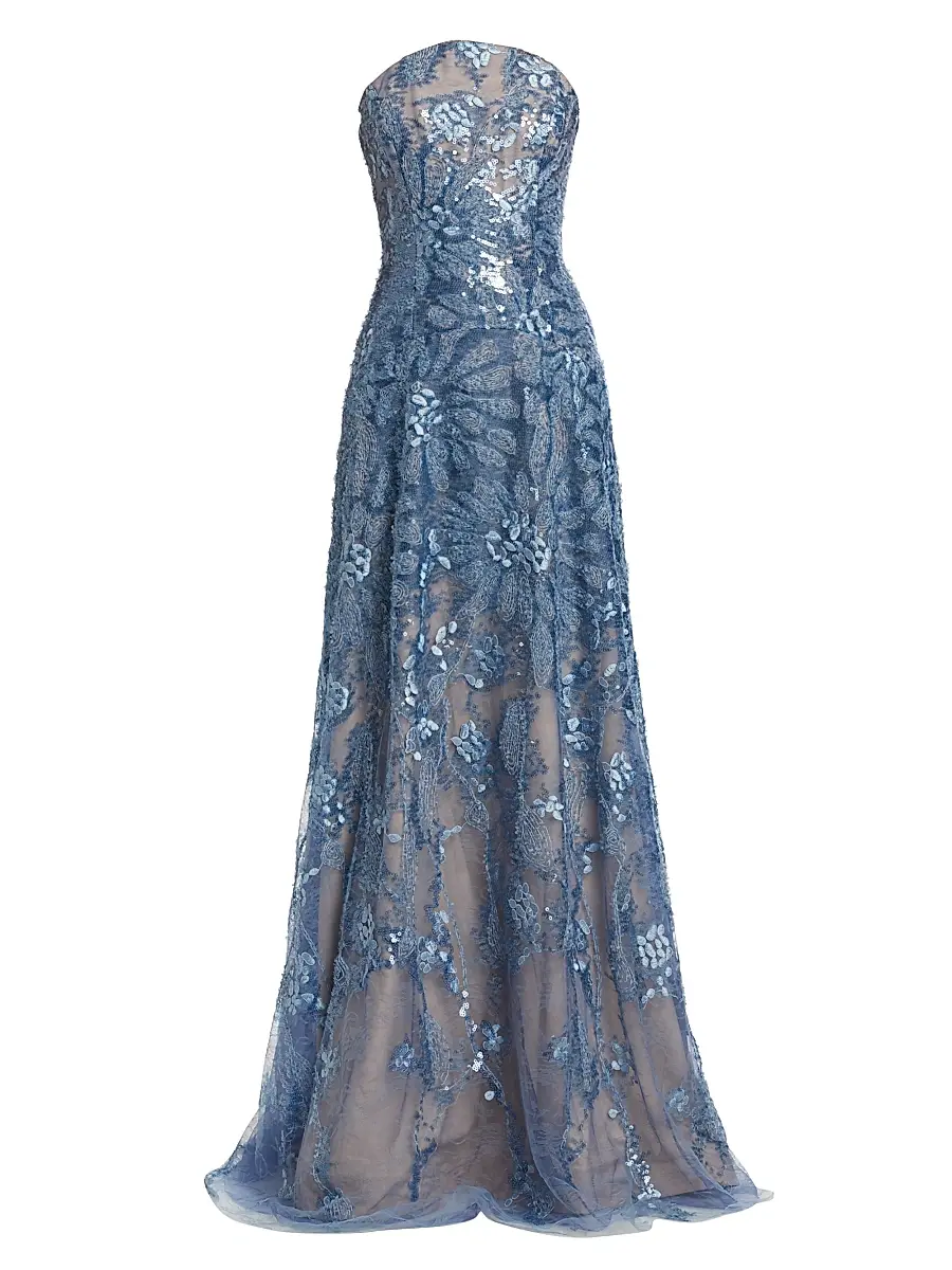 Rene Ruiz Collection Women's Floral Beaded Strapless A-Line Gown - Blue | Image 1 Rene Ruiz Collection Women's Floral Beaded Strapless A-Line Gown - Blue | Image 1