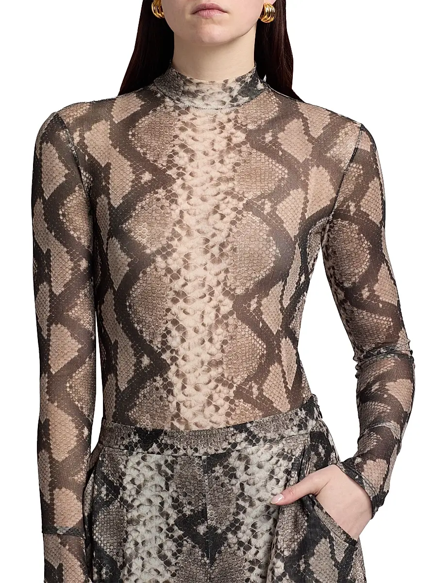 Lapointe Women's Python Print Mesh Bodysuit | Thumbnail 7 Lapointe Women's Python Print Mesh Bodysuit | Thumbnail 7