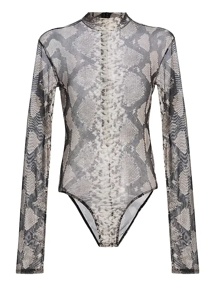 Lapointe Women's Python Print Mesh Bodysuit