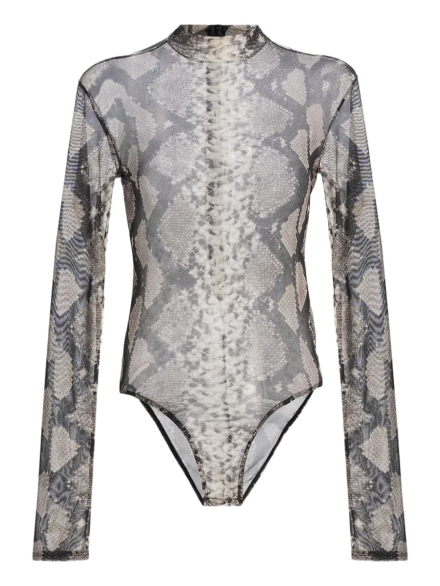 Lapointe Women's Python Print Mesh Bodysuit