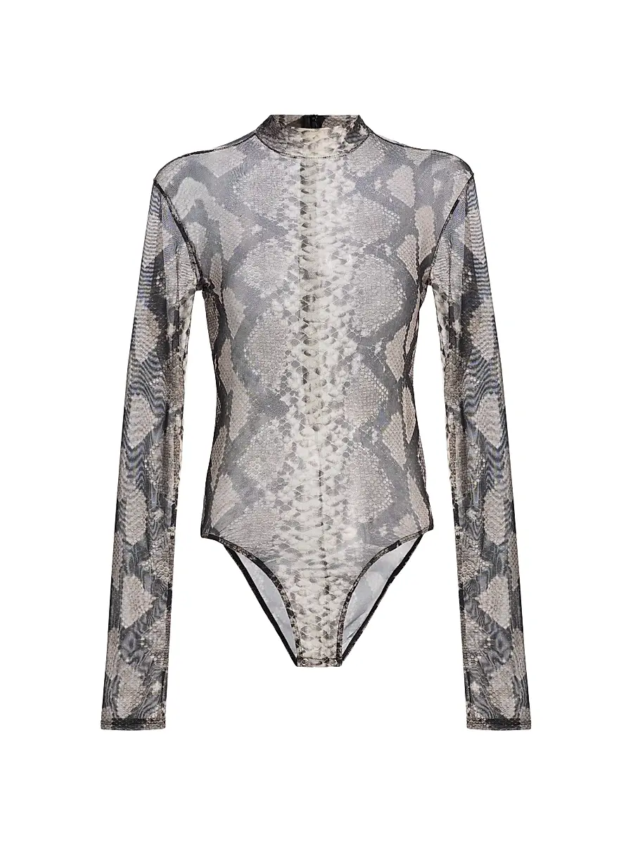 Lapointe Women's Python Print Mesh Bodysuit | Image 1 Lapointe Women's Python Print Mesh Bodysuit | Image 1