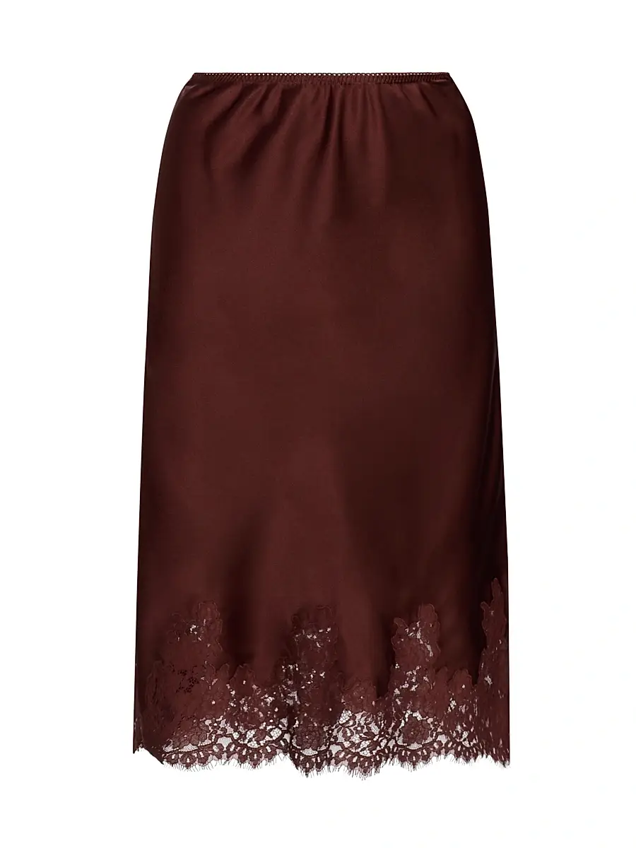 DÔEN Women's Elowette Silk & Lace Midi-Skirt - Cafe Brun | Image 1 DÔEN Women's Elowette Silk & Lace Midi-Skirt - Cafe Brun | Image 1