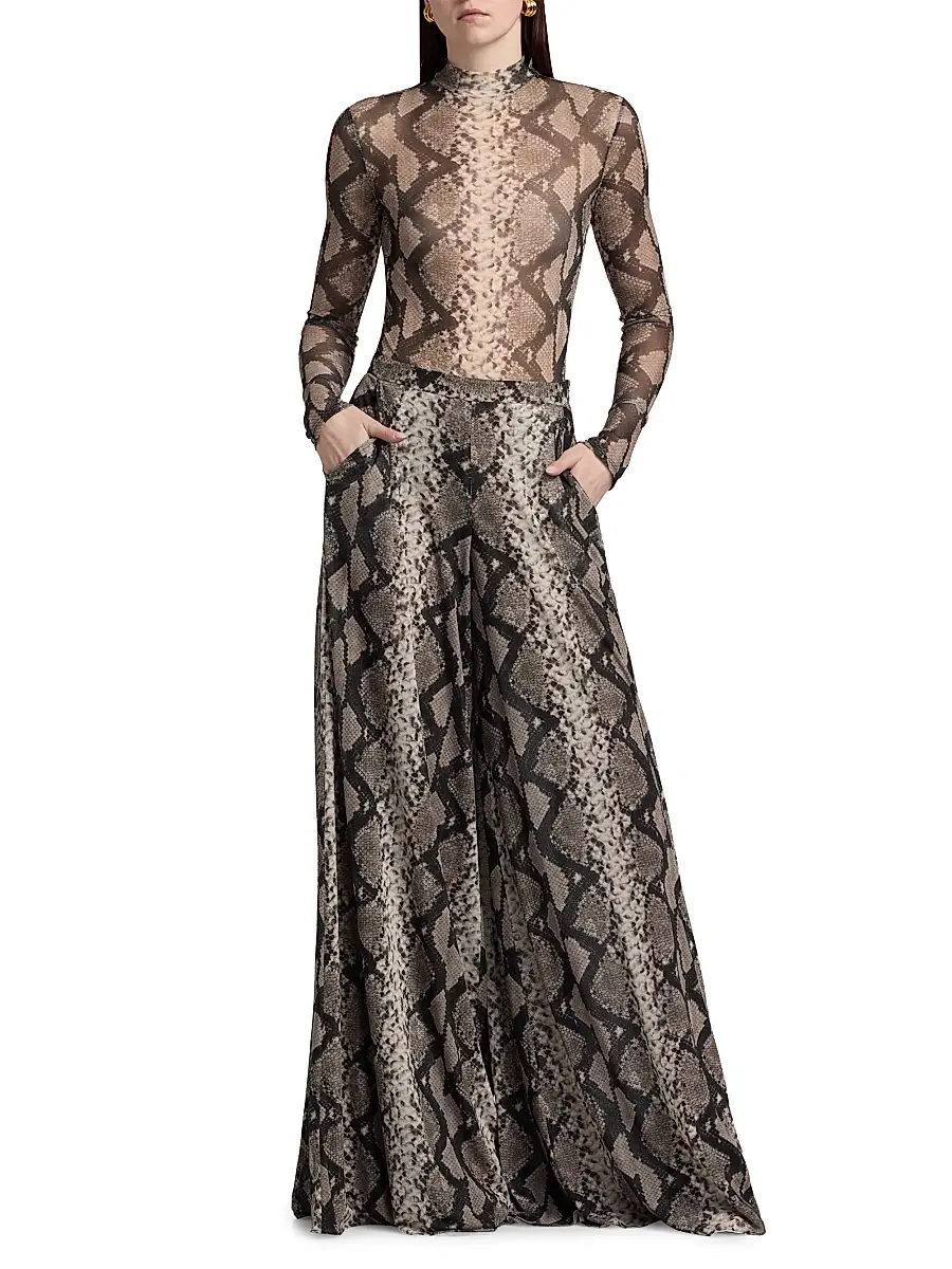 Lapointe Women's Python Print Mesh Wide-Leg Pants | Thumbnail 2 Lapointe Women's Python Print Mesh Wide-Leg Pants | Thumbnail 2