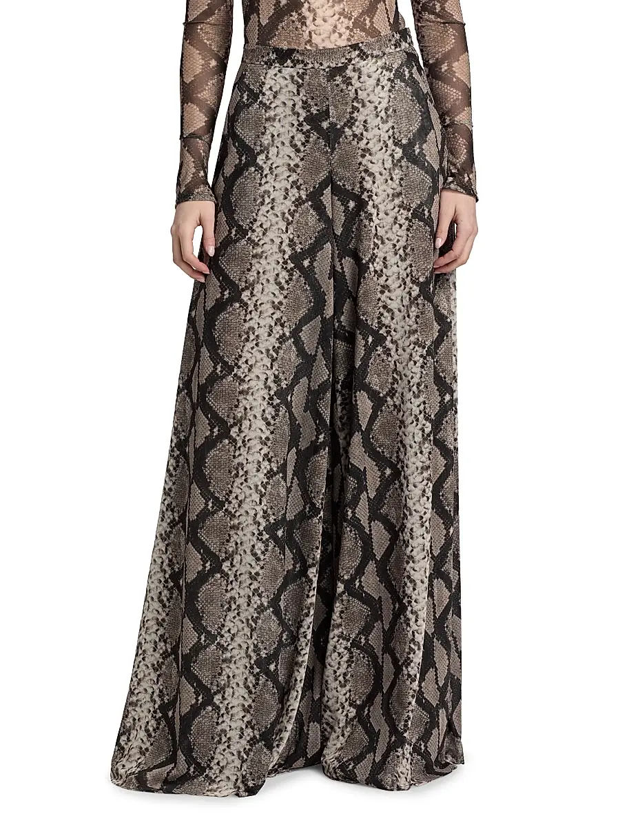 Lapointe Women's Python Print Mesh Wide-Leg Pants | Thumbnail 3 Lapointe Women's Python Print Mesh Wide-Leg Pants | Thumbnail 3