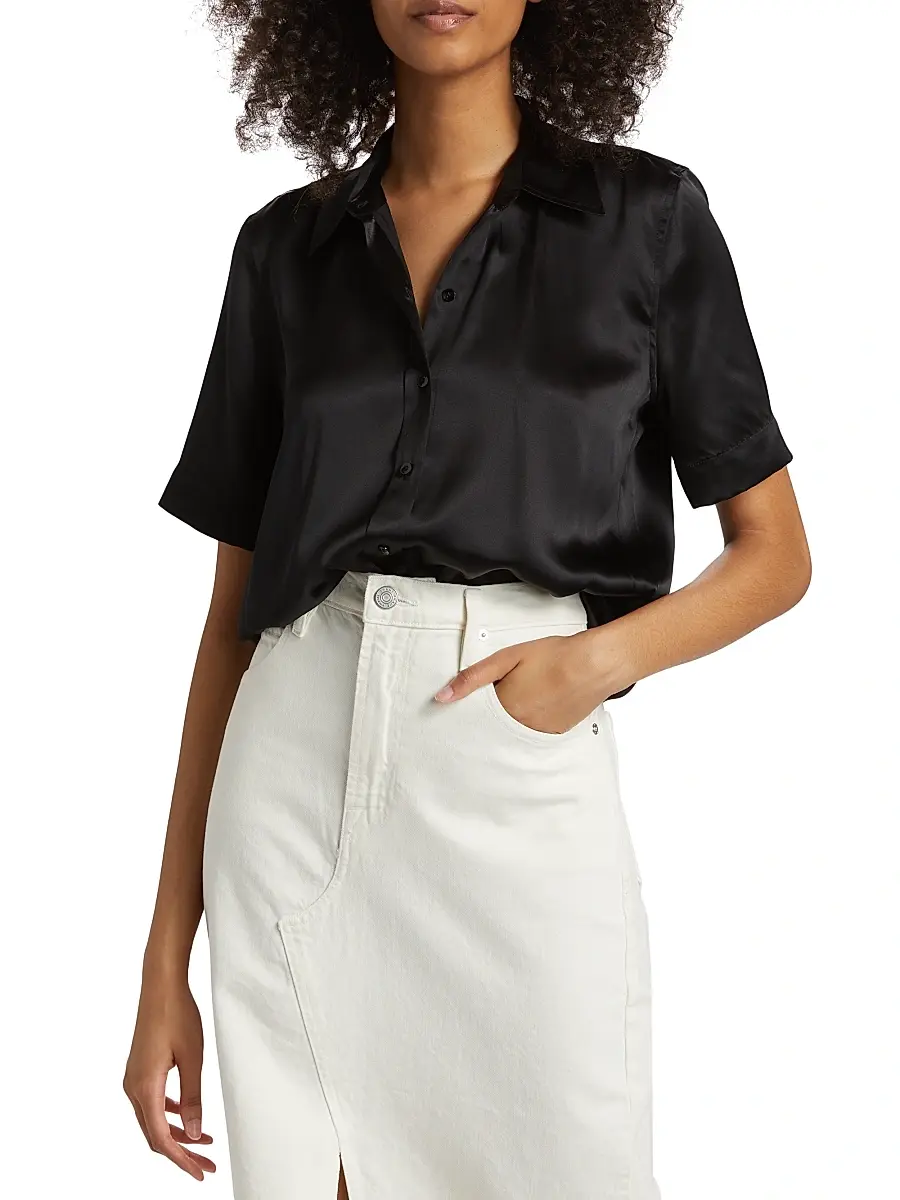 L'Agence Women's Ellah Satin Silk Shirt | Thumbnail 3
