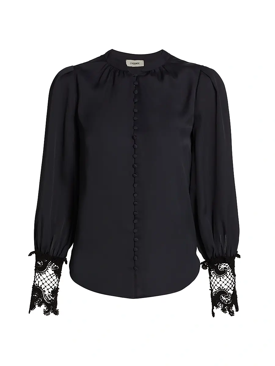 L'Agence Women's Ava Lace Cuff Blouse - Black - Size XS | Image 1 L'Agence Women's Ava Lace Cuff Blouse - Black - Size XS | Image 1