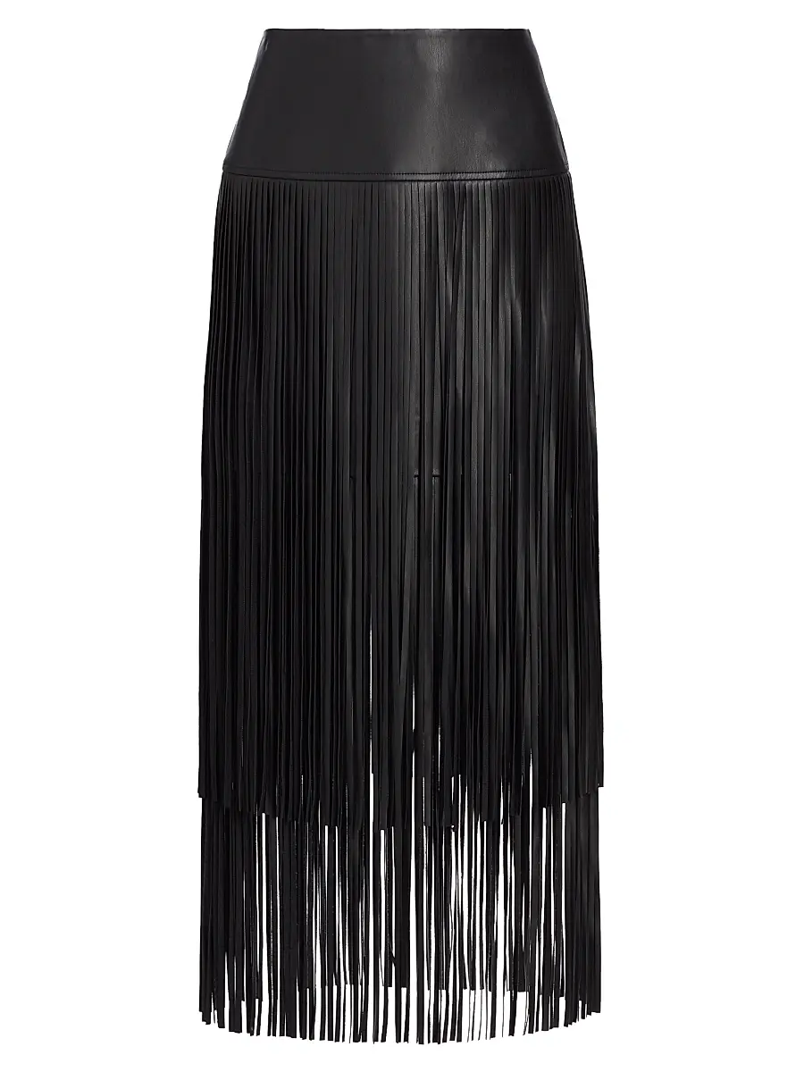 L'AGENCE Women's Karolina Fringe Vegan Leather Skirt - Black | Image 1 L'AGENCE Women's Karolina Fringe Vegan Leather Skirt - Black | Image 1