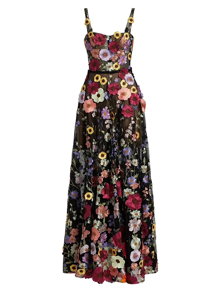 Bronx Banco Women's Jasmine Multi Floral Maxi Dress - Black Multi | Image 1 Bronx Banco Women's Jasmine Multi Floral Maxi Dress - Black Multi | Image 1