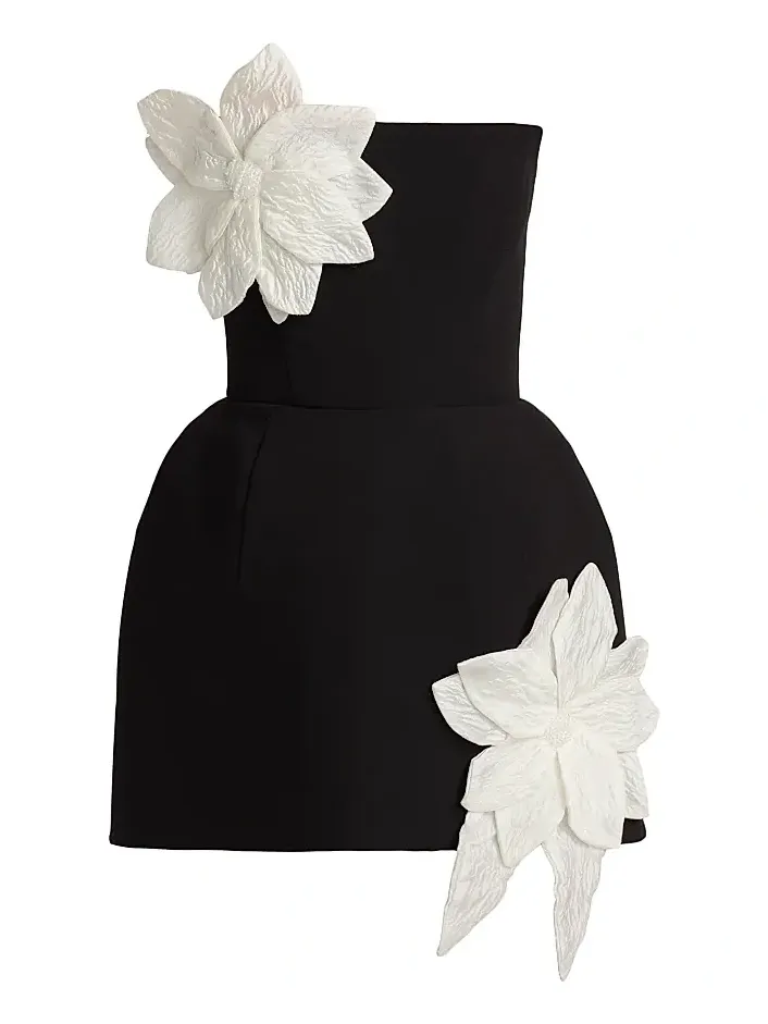 Women's Maraya Jasmine Floral-Appliqué Fit & Flare Minidress - Black White