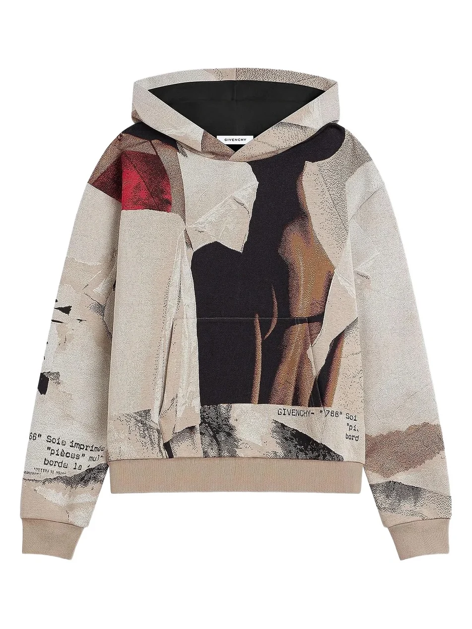 Givenchy Men's Couture Seam Hoodie with Ripped Papers Jacquard