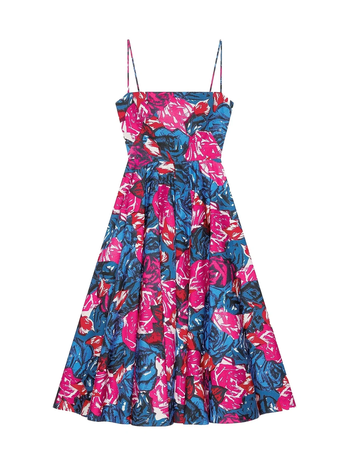 Givenchy Women's Sliced Long Dress in Poplin with Floral Print - Royal Blue