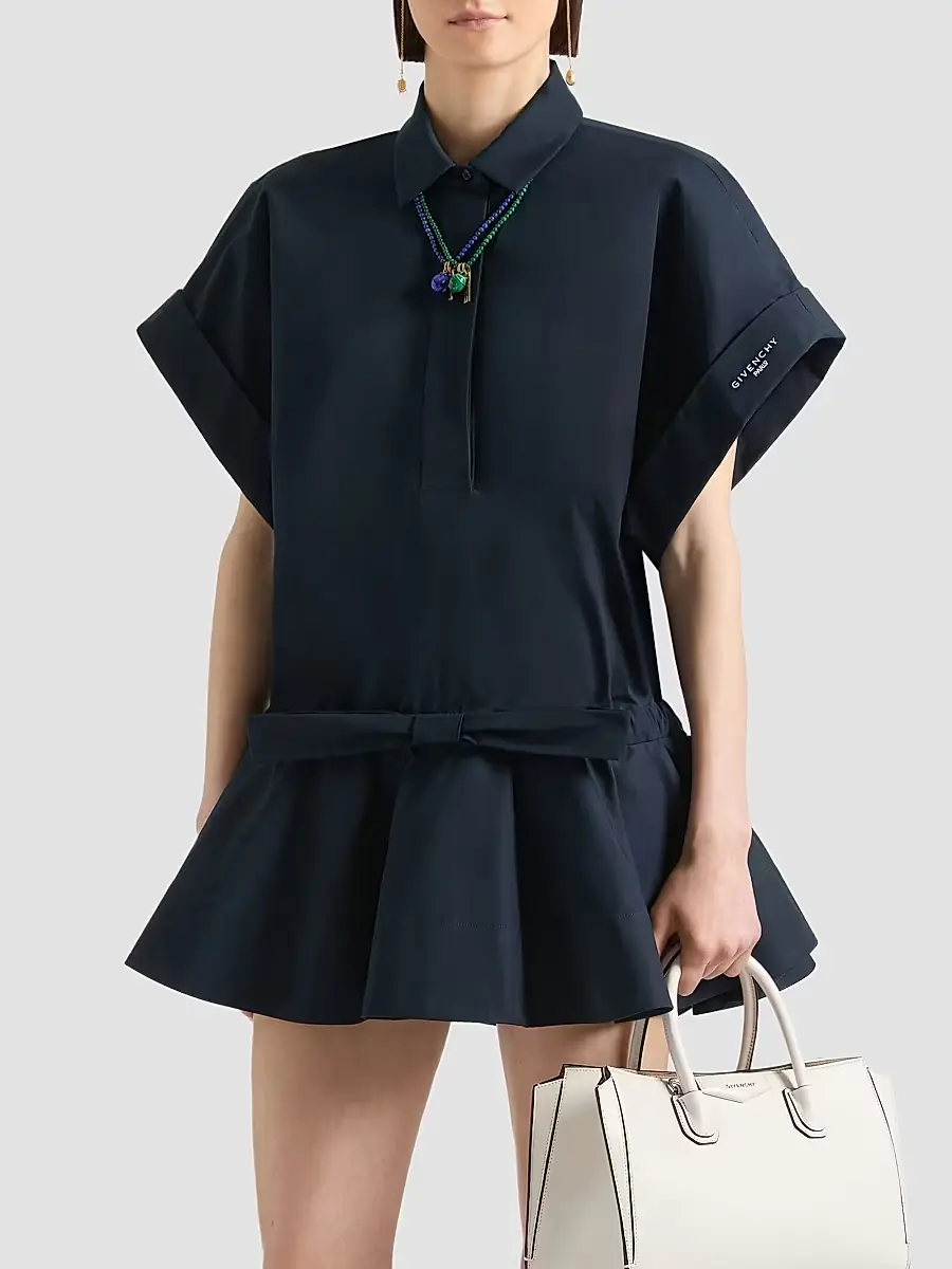 Givenchy Women's Mini Shirt Dress in Poplin with Bow - Dark Blue | Thumbnail 3
