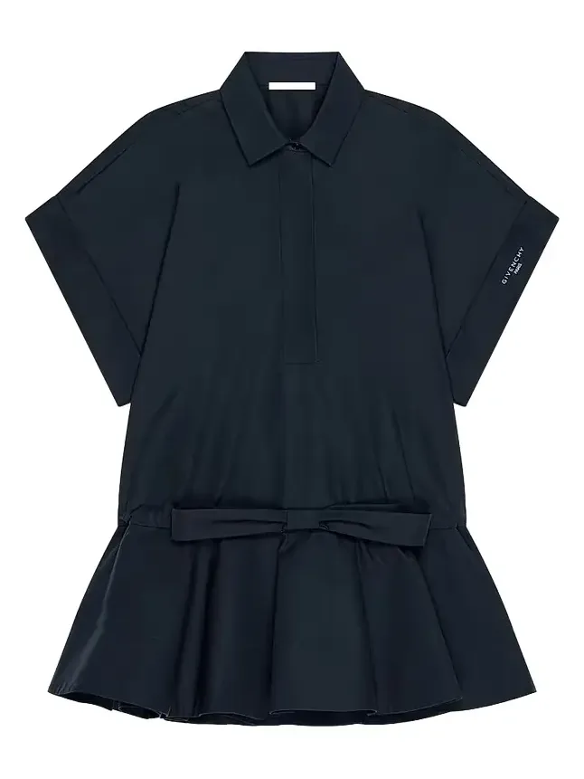 Women's Mini Shirt Dress in Poplin with Bow - Dark Blue Women's Mini Shirt Dress in Poplin with Bow - Dark Blue
