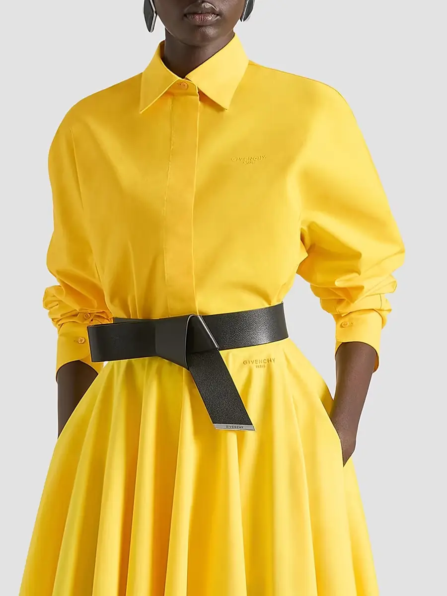 Givenchy Women's Cocoon Shirt in Poplin with Paris Embroidery - Golden Yellow | Thumbnail 3