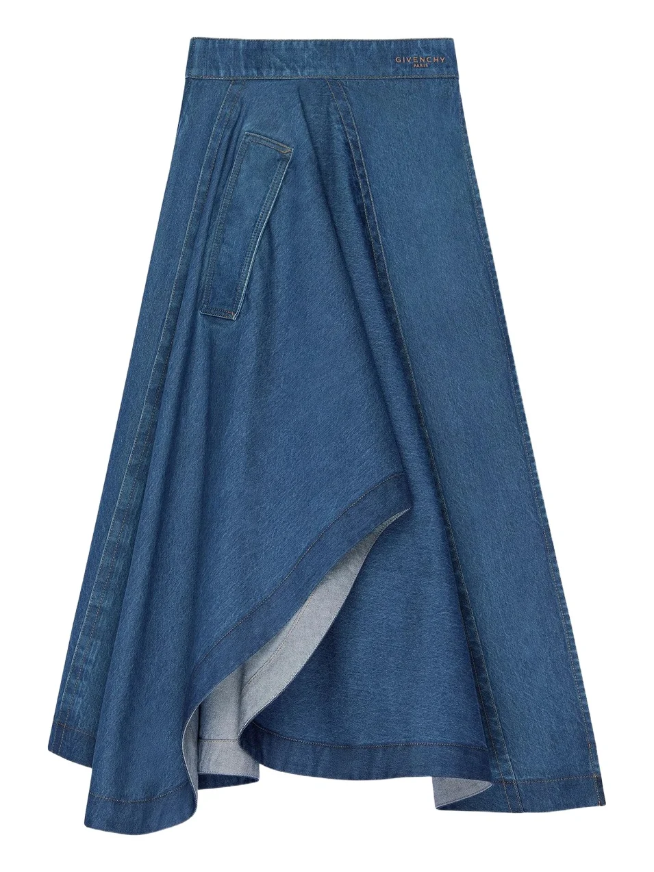 Givenchy Women's Long Asymmetric Skirt in Denim - Medium Blue