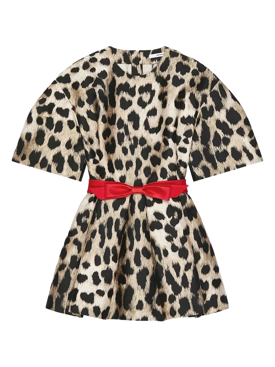 Women's Cocoon Mini Dress in Leopard Jacquard - Beige Women's Cocoon Mini Dress in Leopard Jacquard - Beige