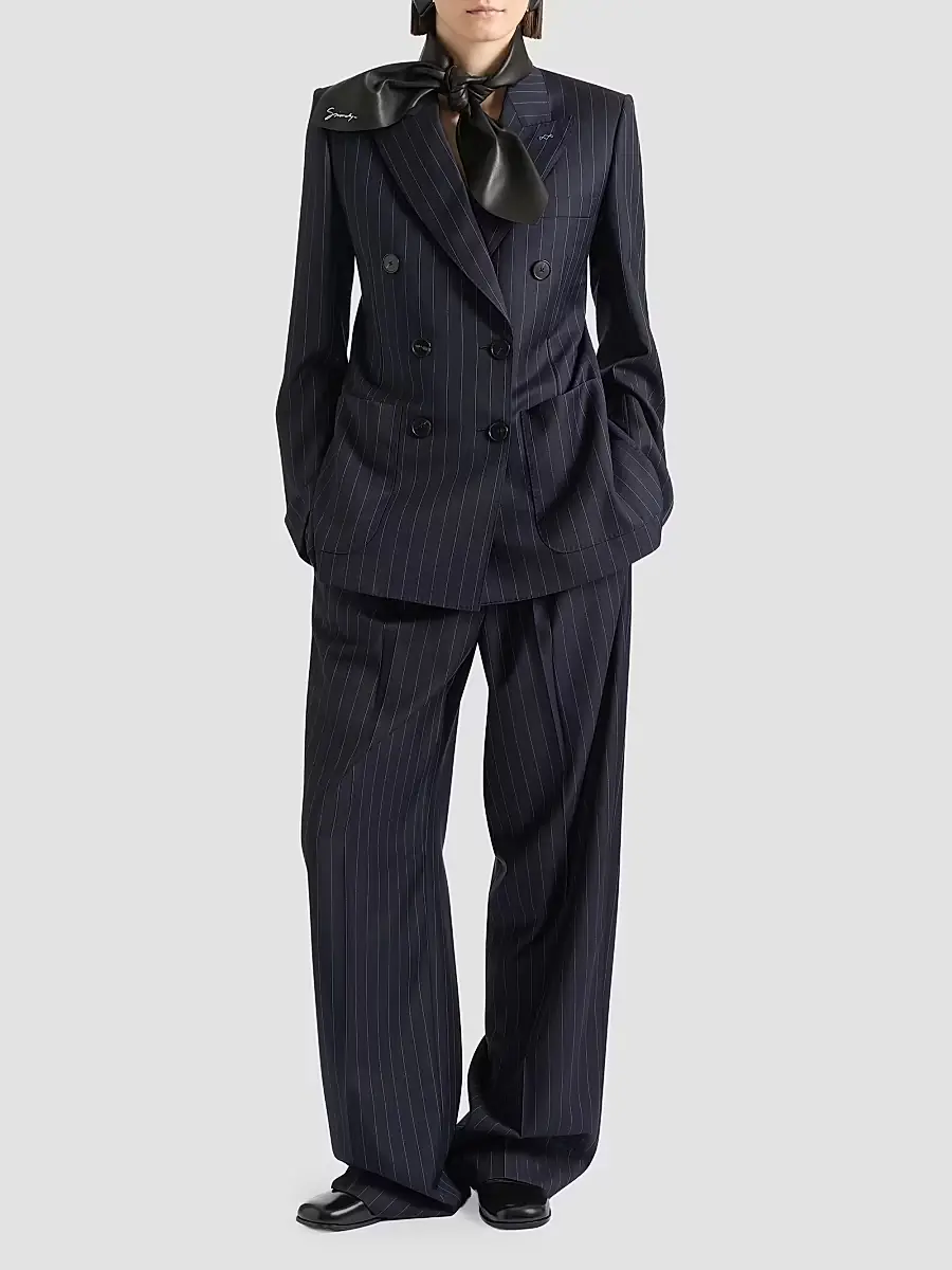 Givenchy Women's Double Pleat Striped Pants in Wool - Dark Navy | Thumbnail 2 Givenchy Women's Double Pleat Striped Pants in Wool - Dark Navy | Thumbnail 2