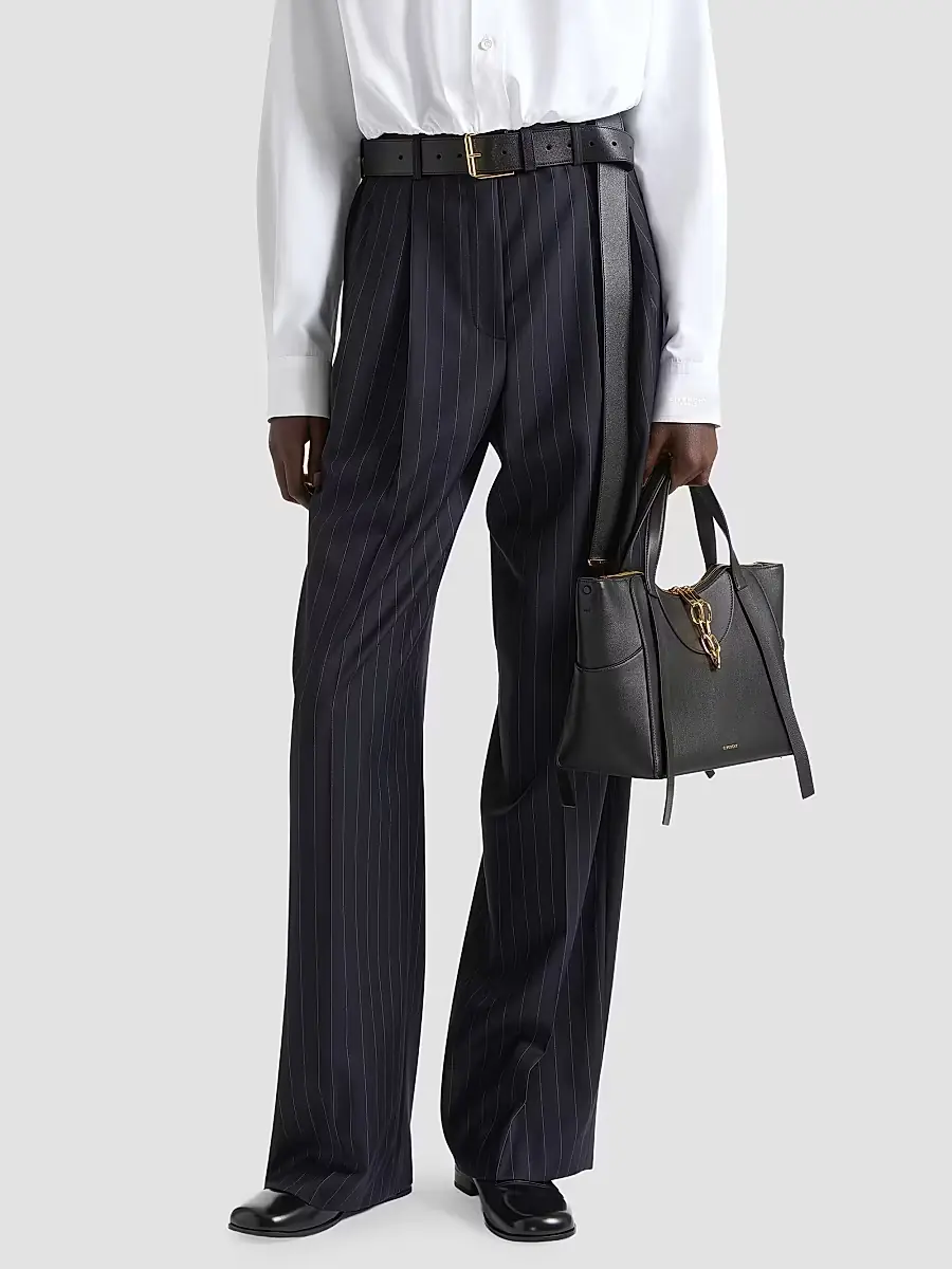 Givenchy Women's Double Pleat Striped Pants in Wool - Dark Navy | Thumbnail 4 Givenchy Women's Double Pleat Striped Pants in Wool - Dark Navy | Thumbnail 4