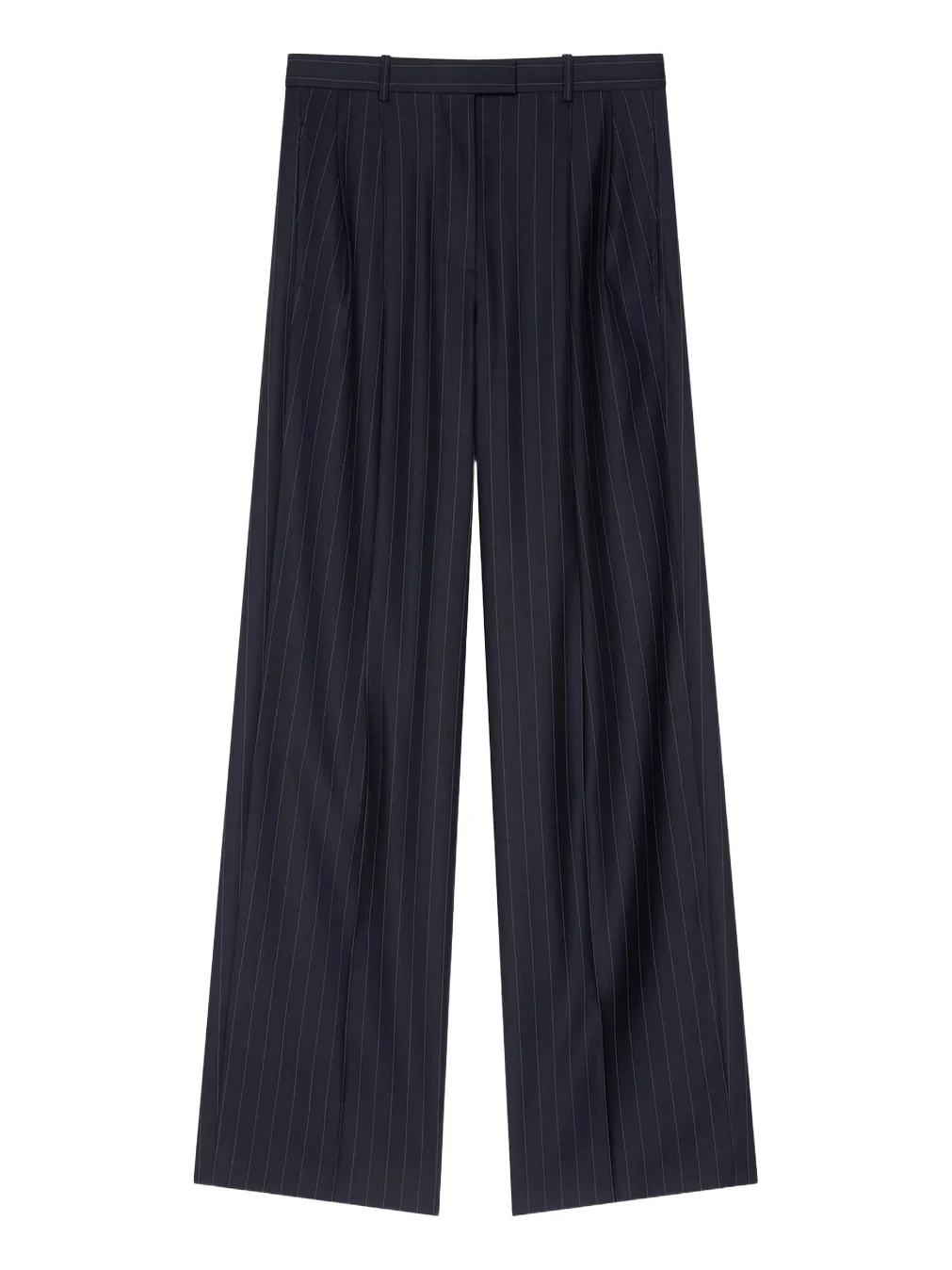 Women's Double Pleat Striped Pants in Wool - Dark Navy Women's Double Pleat Striped Pants in Wool - Dark Navy