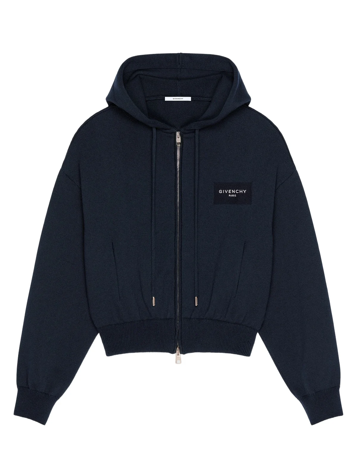 Women's Zipped Hoodie in Wool and Cotton with Paris - Navy Women's Zipped Hoodie in Wool and Cotton with Paris - Navy