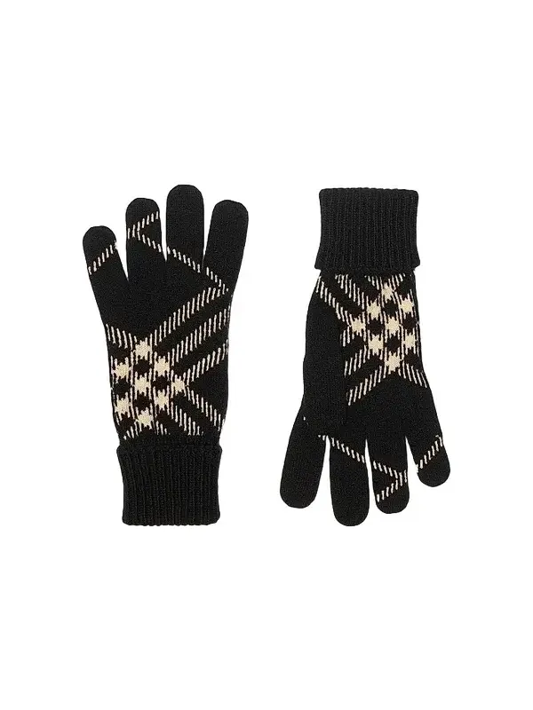 Burberry Men's Check Cashmere-Blend Gloves