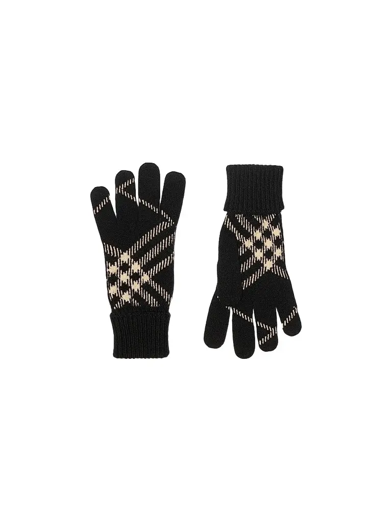 Burberry Men's Check Cashmere-Blend Gloves - Black Calico - Size Medium | Image 1 Burberry Men's Check Cashmere-Blend Gloves - Black Calico - Size Medium | Image 1