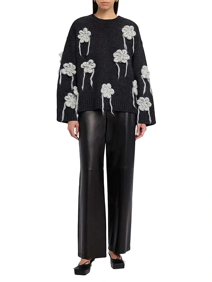 Ganni Women's Floral Crochet Crewneck Sweater | Thumbnail 2 Ganni Women's Floral Crochet Crewneck Sweater | Thumbnail 2