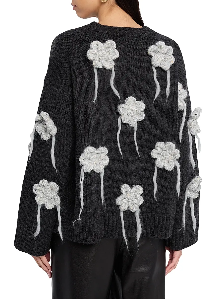Ganni Women's Floral Crochet Crewneck Sweater | Thumbnail 4 Ganni Women's Floral Crochet Crewneck Sweater | Thumbnail 4