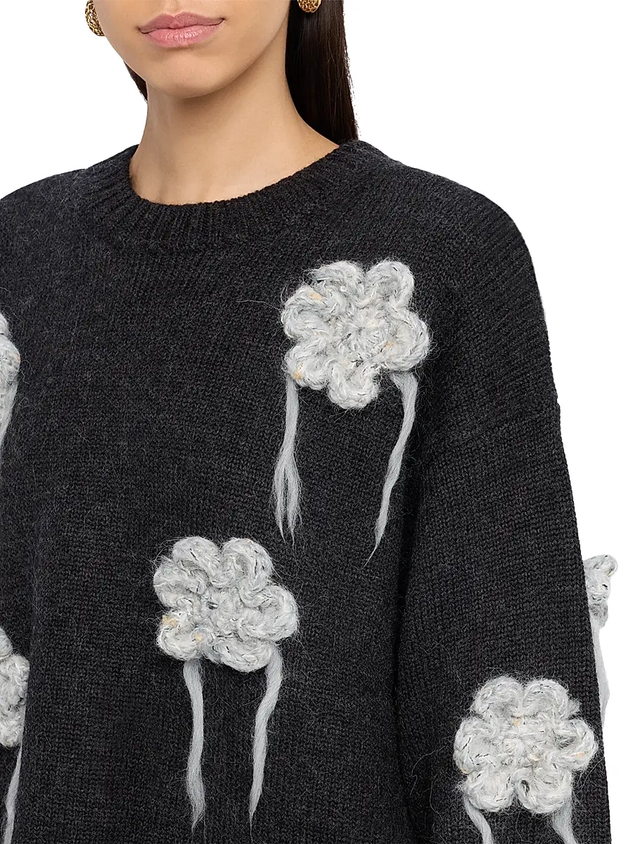Ganni Women's Floral Crochet Crewneck Sweater | Thumbnail 5 Ganni Women's Floral Crochet Crewneck Sweater | Thumbnail 5