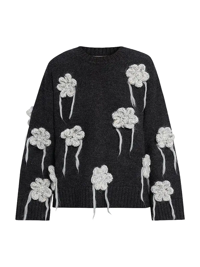 Ganni Women's Floral Crochet Crewneck Sweater