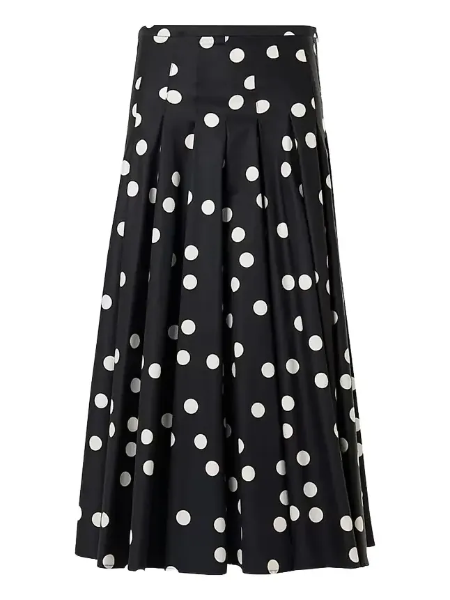 Women's Polka Dot Cotton Satin Midi Skirt