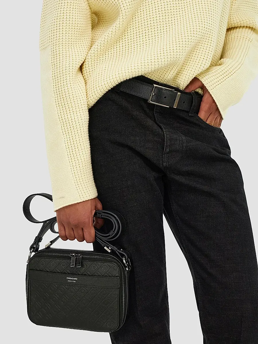 Ferragamo Men's Embossed Leather Shoulder Bag | Thumbnail 3 Ferragamo Men's Embossed Leather Shoulder Bag | Thumbnail 3