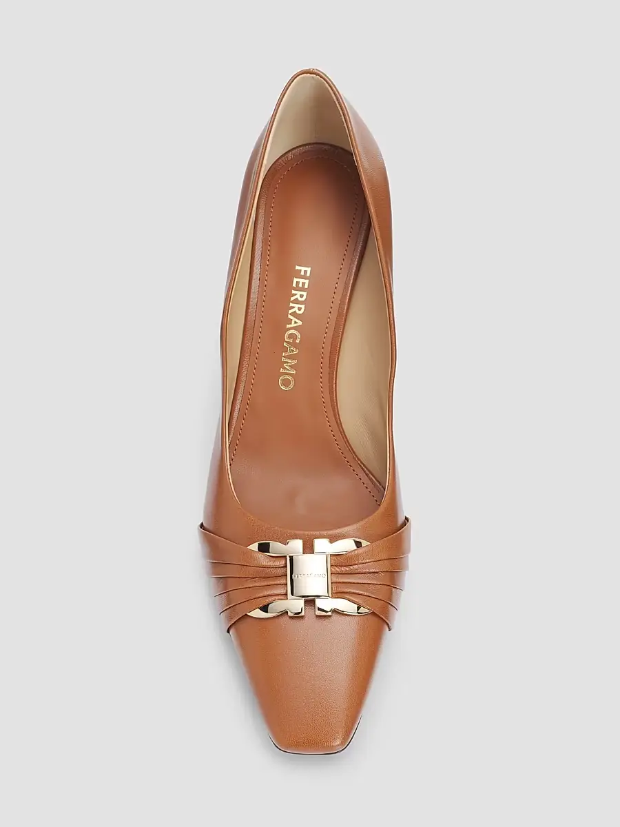 Ferragamo Women's Tillya Gancini Toe 70MM Leather Bock Heel Pumps | Thumbnail 4 Ferragamo Women's Tillya Gancini Toe 70MM Leather Bock Heel Pumps | Thumbnail 4