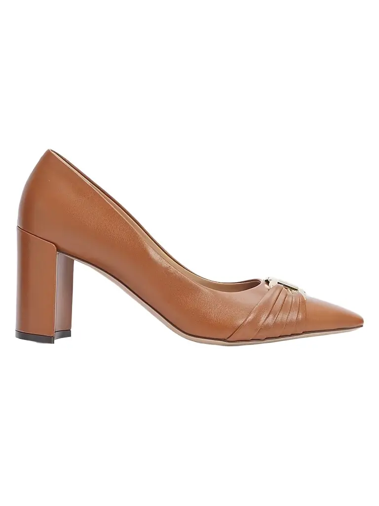 FERRAGAMO Women's Tillya Gancini Toe 70MM Leather Bock Heel Pumps - Naturale | Image 1 FERRAGAMO Women's Tillya Gancini Toe 70MM Leather Bock Heel Pumps - Naturale | Image 1