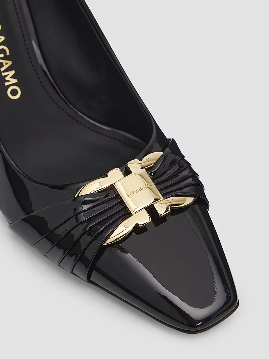 Ferragamo Women's Tillya Gancini Toe 70MM Patent Leather Block Heel Pump | Thumbnail 3 Ferragamo Women's Tillya Gancini Toe 70MM Patent Leather Block Heel Pump | Thumbnail 3