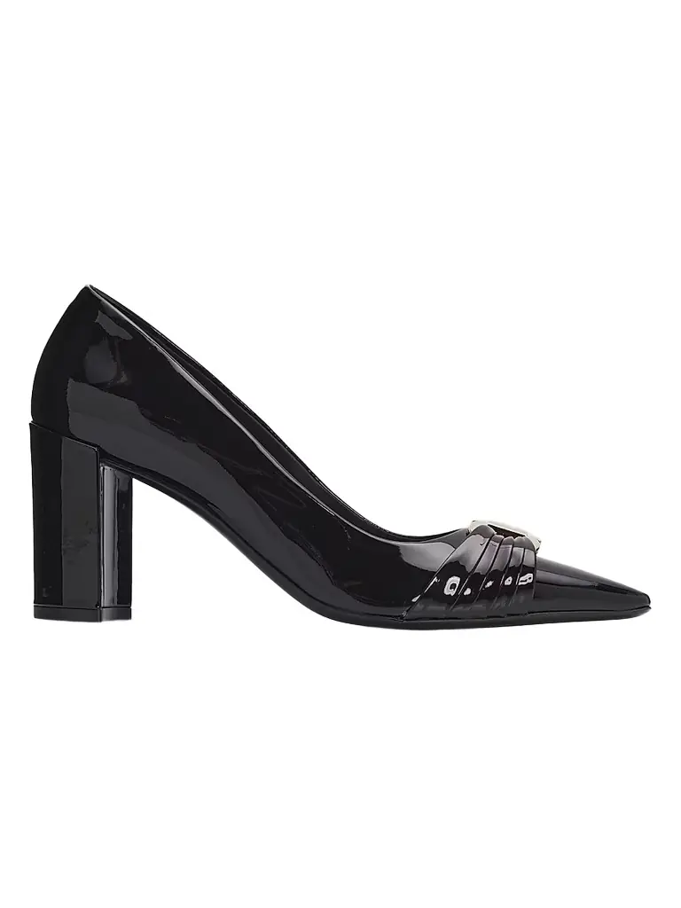 FERRAGAMO Women's Tillya Gancini Toe 70MM Patent Leather Block Heel Pump - Nero | Image 1 FERRAGAMO Women's Tillya Gancini Toe 70MM Patent Leather Block Heel Pump - Nero | Image 1