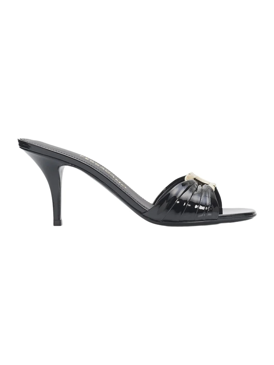 Ferragamo Women's Witty Gancini Toe 70MM Leather Kitten Heel Mules