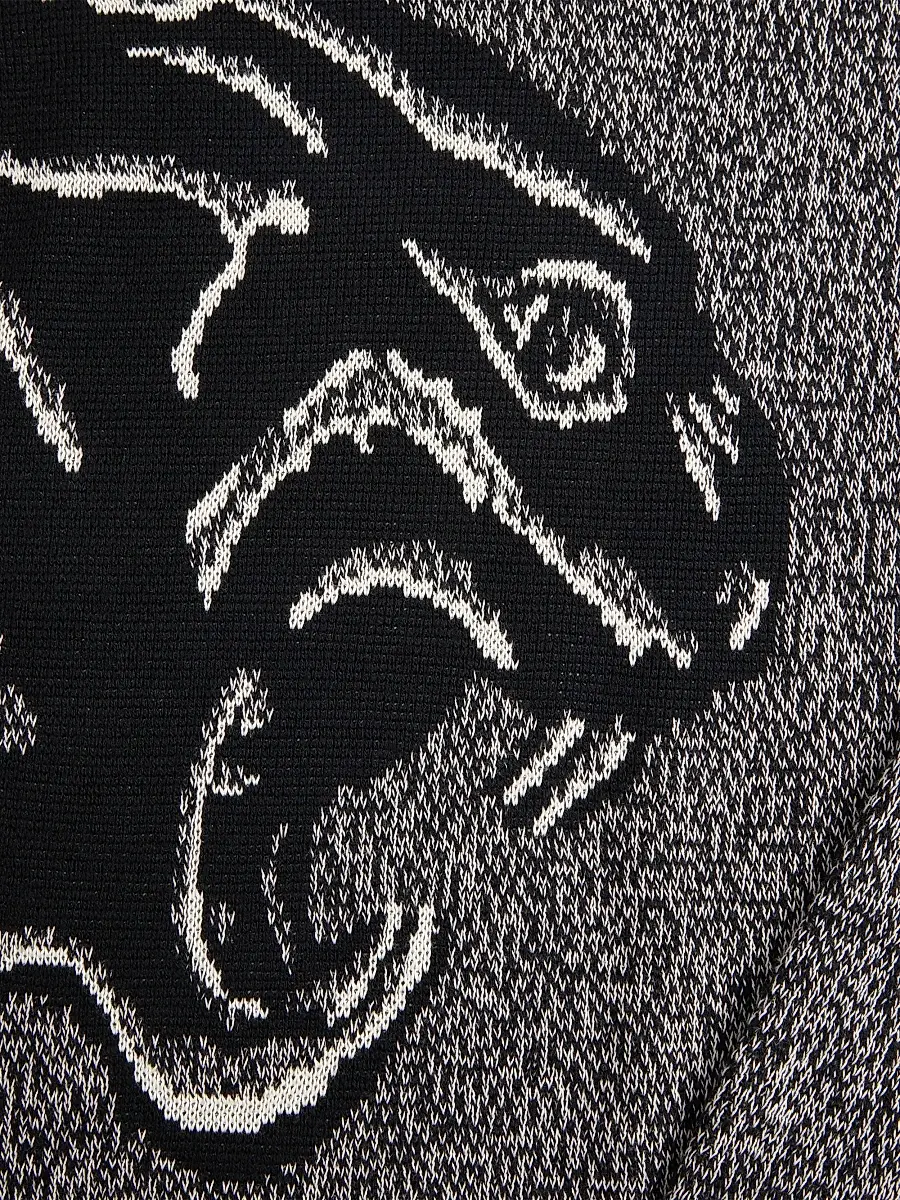 Valentino Men's Cotton and Mouliné Wool Sweater with Panther Jacquard - Ivory Black | Thumbnail 7 Valentino Men's Cotton and Mouliné Wool Sweater with Panther Jacquard - Ivory Black | Thumbnail 7