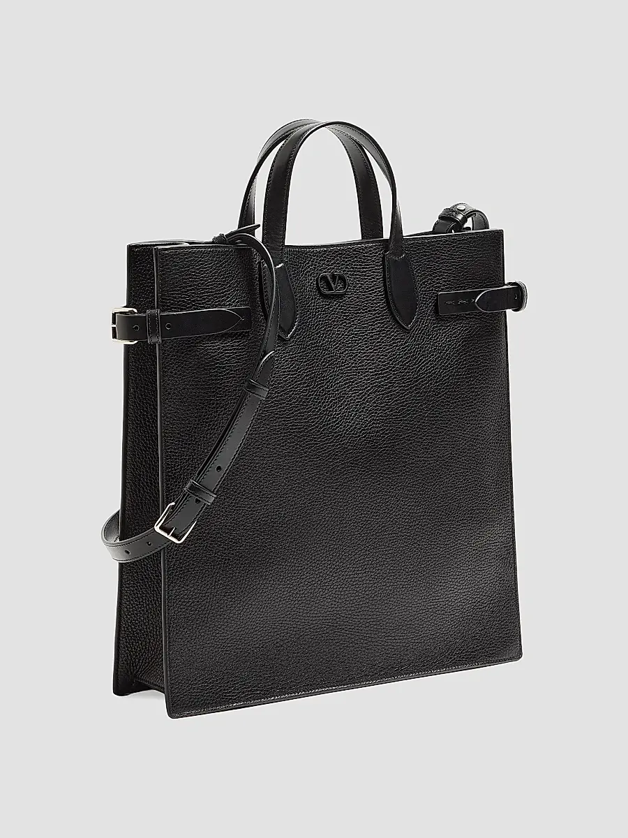 Valentino Men's Antibes Medium Shopping Bag in Grained Leather - Black | Thumbnail 3