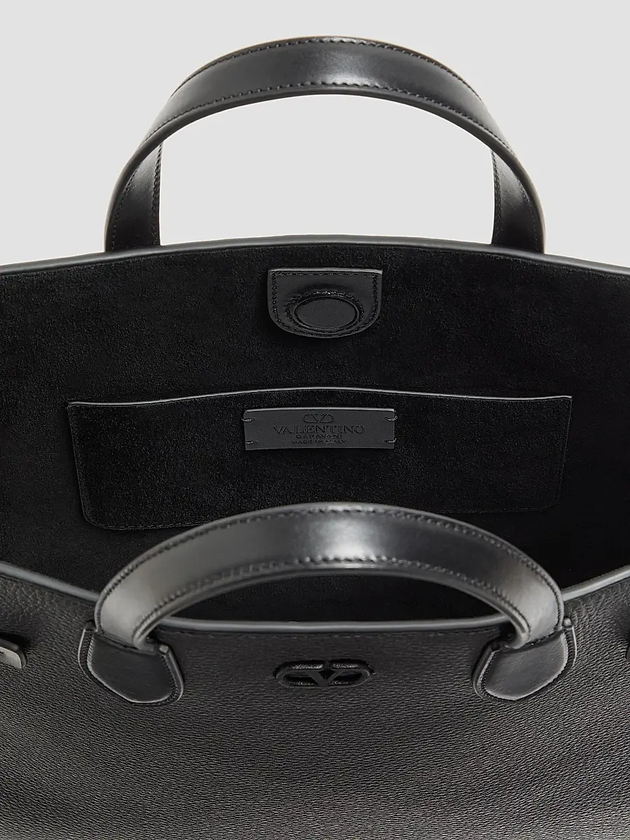 Valentino Men's Antibes Medium Shopping Bag in Grained Leather - Black | Thumbnail 5