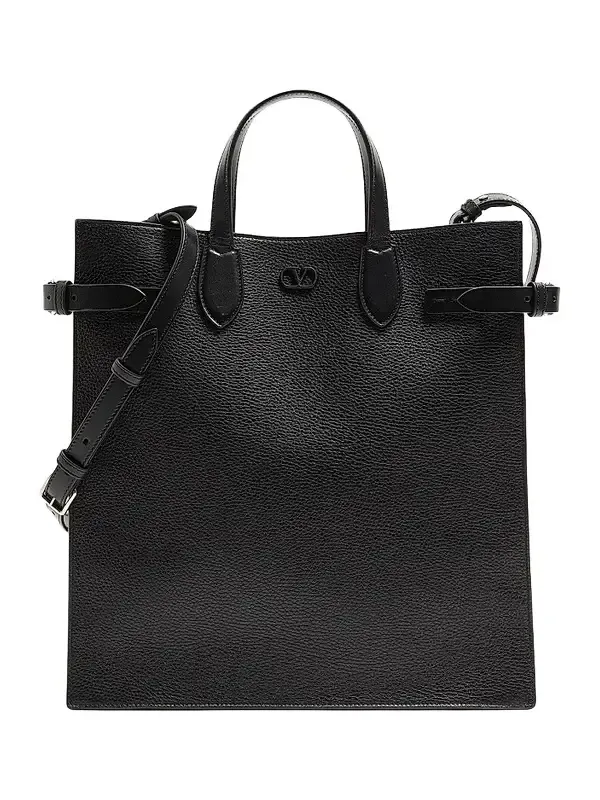 Valentino Men's Antibes Medium Shopping Bag in Grained Leather - Black