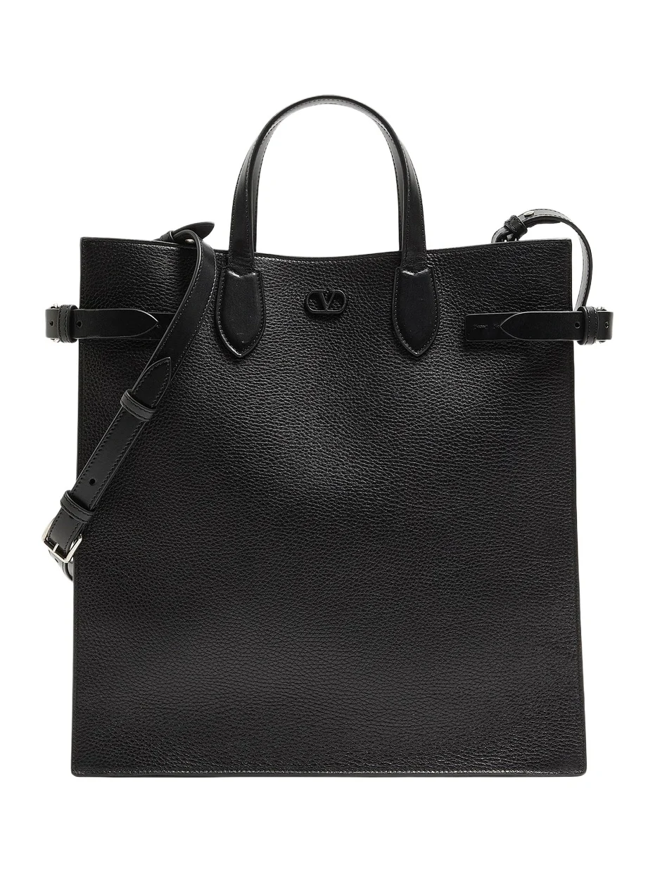 Men's Antibes Medium Shopping Bag in Grained Leather - Black Men's Antibes Medium Shopping Bag in Grained Leather - Black