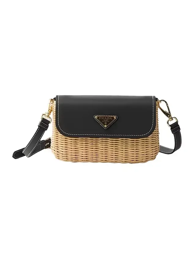 Prada Women's Small Wicker and Leather Shoulder Bag