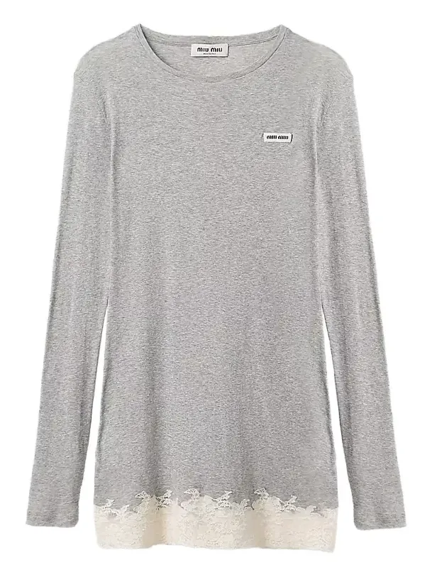 Women's Ribbed Jersey and Lace Dress - Grey Women's Ribbed Jersey and Lace Dress - Grey