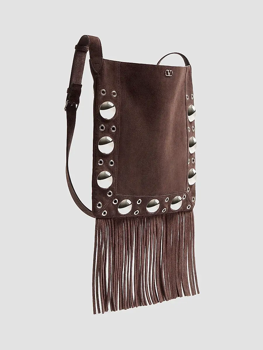Valentino Women's Nellcôte Suede Shoulder Bag with Fringes - Testa Di Moro | Thumbnail 3 Valentino Women's Nellcôte Suede Shoulder Bag with Fringes - Testa Di Moro | Thumbnail 3