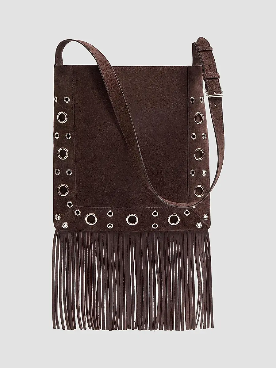 Valentino Women's Nellcôte Suede Shoulder Bag with Fringes - Testa Di Moro | Thumbnail 5 Valentino Women's Nellcôte Suede Shoulder Bag with Fringes - Testa Di Moro | Thumbnail 5