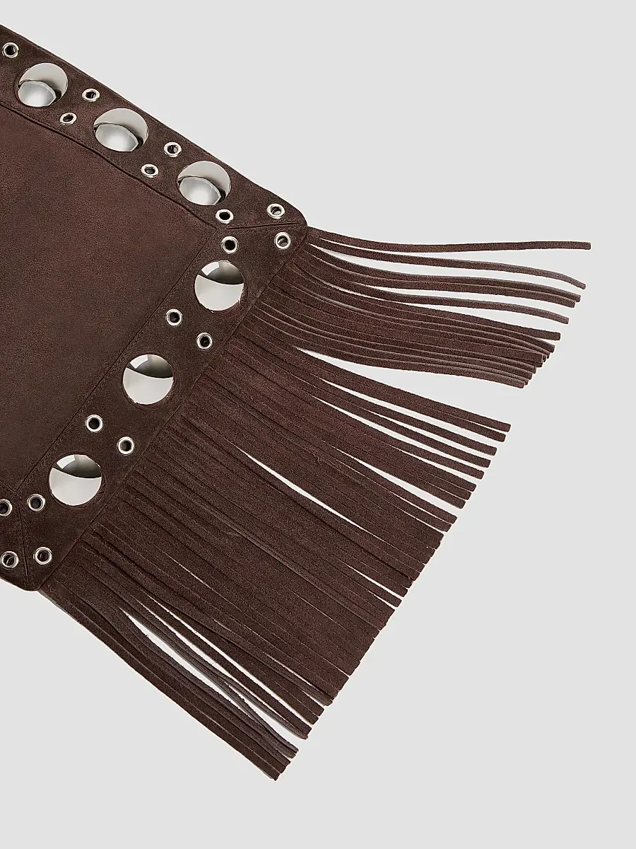 Valentino Women's Nellcôte Suede Shoulder Bag with Fringes - Testa Di Moro | Thumbnail 7 Valentino Women's Nellcôte Suede Shoulder Bag with Fringes - Testa Di Moro | Thumbnail 7