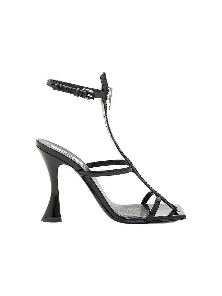MOSCHINO Women's 125MM Leather T-Strap Sandals - Black | Image 1 MOSCHINO Women's 125MM Leather T-Strap Sandals - Black | Image 1
