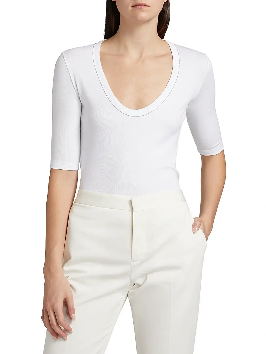 Fabiana Filippi Women's Rib-Knit Jersey T-Shirt | Thumbnail 3 Fabiana Filippi Women's Rib-Knit Jersey T-Shirt | Thumbnail 3